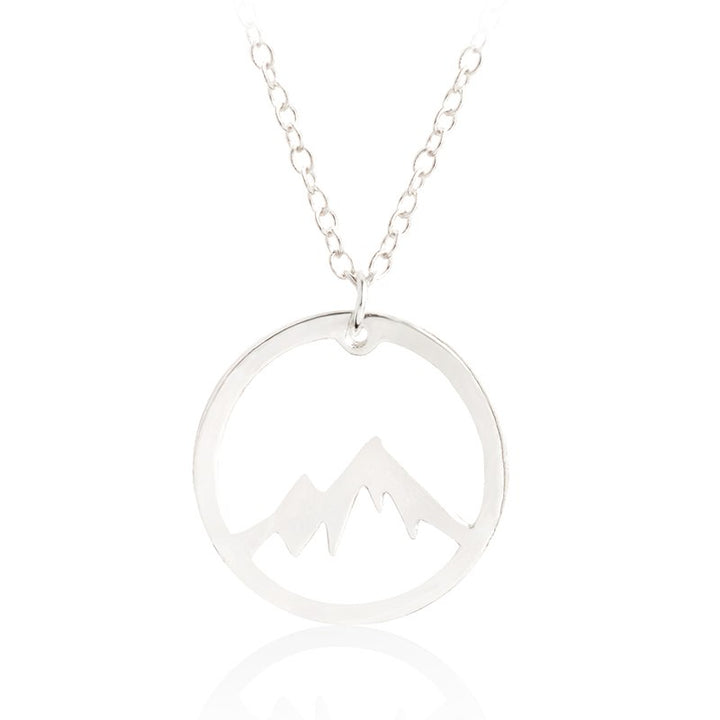 A Silver Snow Mountain Pendant Necklace with the Maramalive™ brand in the middle.