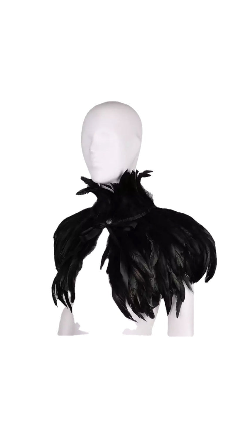 A gothic mannequin wearing The Countess: A Gothic Aristocrat’s Secret Feather Cape by Maramalive™.