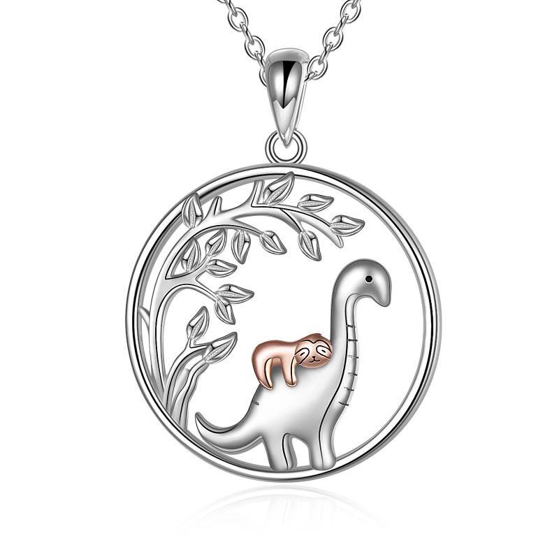 Two women are posing for a picture with a Maramalive™ Sloth Dinosaur Necklace Sterling Silver Sloth Dinosaur Pendant For Women Girls Jewelry Gifts.