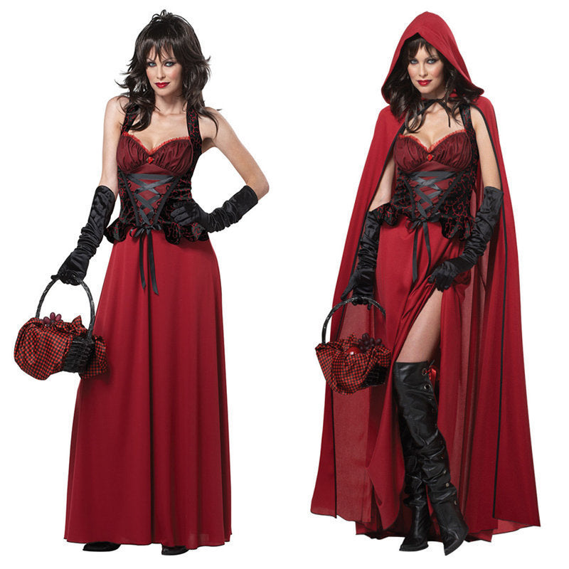 Two Maramalive™ vintage-inspired women in Little Red Riding Hood Halloween costumes.