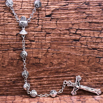 Rose Rosary Cross Necklace