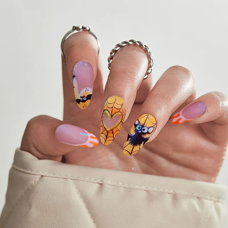 24 Piece Halloween Ghost & Pumpkin Ghoulish Press-On Nail Art Set - A Mysterious Glamour Twist To Your Spooky Costume