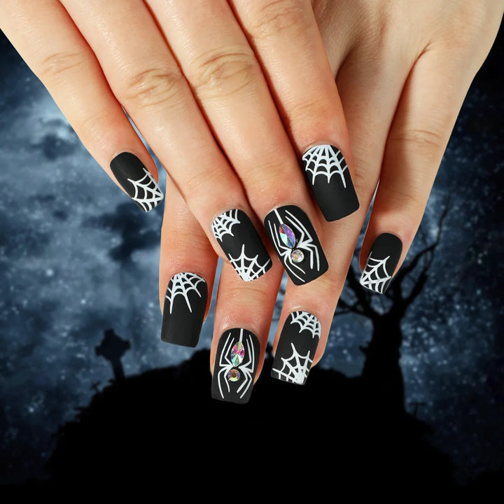 24 Piece Halloween Ghost & Pumpkin Ghoulish Press-On Nail Art Set - A Mysterious Glamour Twist To Your Spooky Costume