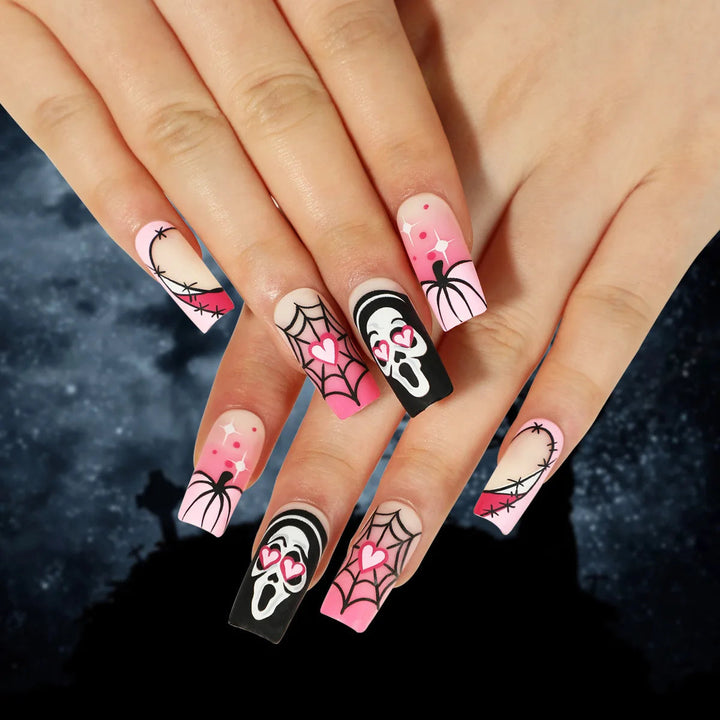 24 Piece Halloween Ghost & Pumpkin Ghoulish Press-On Nail Art Set - A Mysterious Glamour Twist To Your Spooky Costume