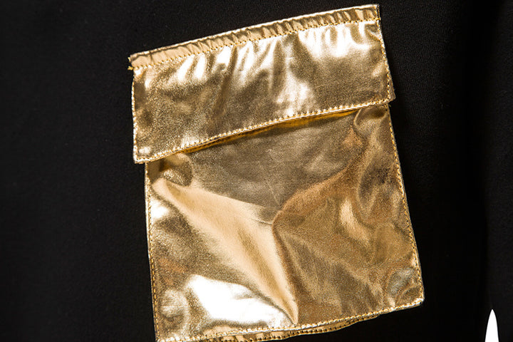 A close-up of a shiny gold pocket on the Men's Loose Dark Hoodie by Maramalive™.