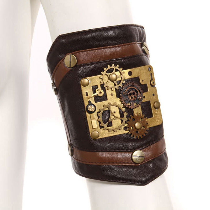 Maramalive™ Steampunk Industrial Revolution Gear Leather Armband with gears on them.