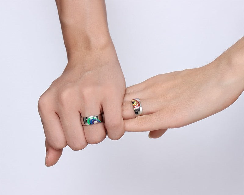 Trend Titanium Steel Rainbow Couple Ring