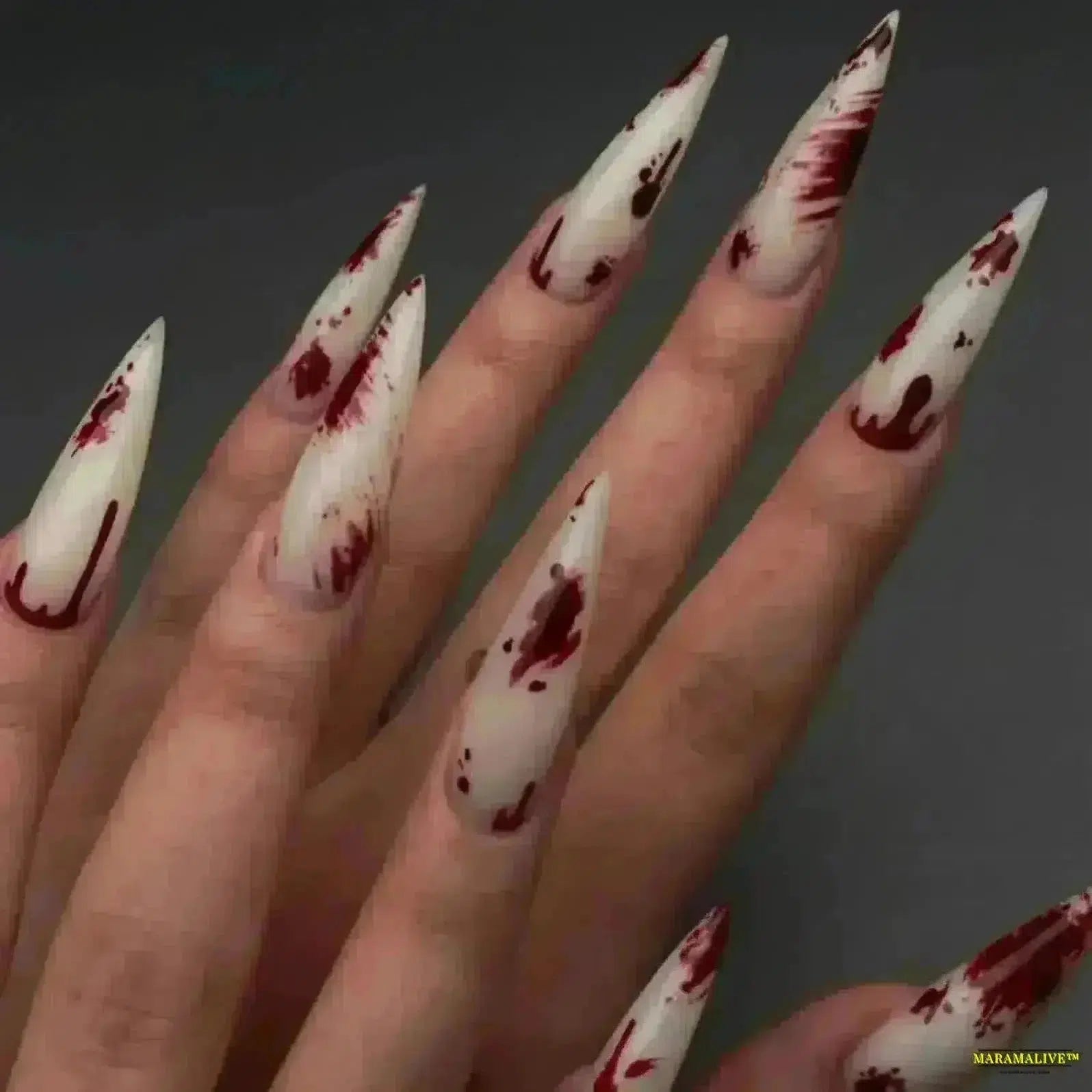 24PCS Almond Horror Manga Gothic Style Black & White Anime Nail Art - Press on Unique Japanese Comics Pattern Fake Nails