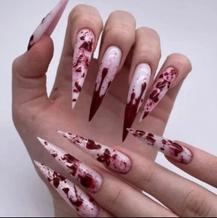 24Pcs Horror Comic Halloween False Nail Tomie Press on Nails Almond Glossy Black Japanese Anime Nails Reusable Tips for Girls