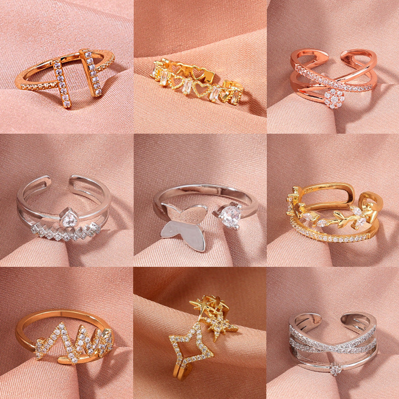 A variety of Minimalist Gold Cubic Zircon Rings by Maramalive™ with different designs.