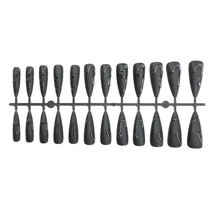 24pcs 3D Black Snake Super Long Pointy Halloween Dark Scrub Fake Nails Set - Gothic y2k Nails