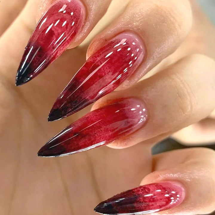 24pcs 3D Black Snake Super Long Pointy Halloween Dark Scrub Fake Nails Set - Gothic y2k Nails