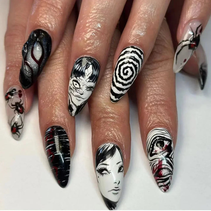 24pcs Halloween 3D False Nails - Mysterious Gothic Fidelity Nail Art