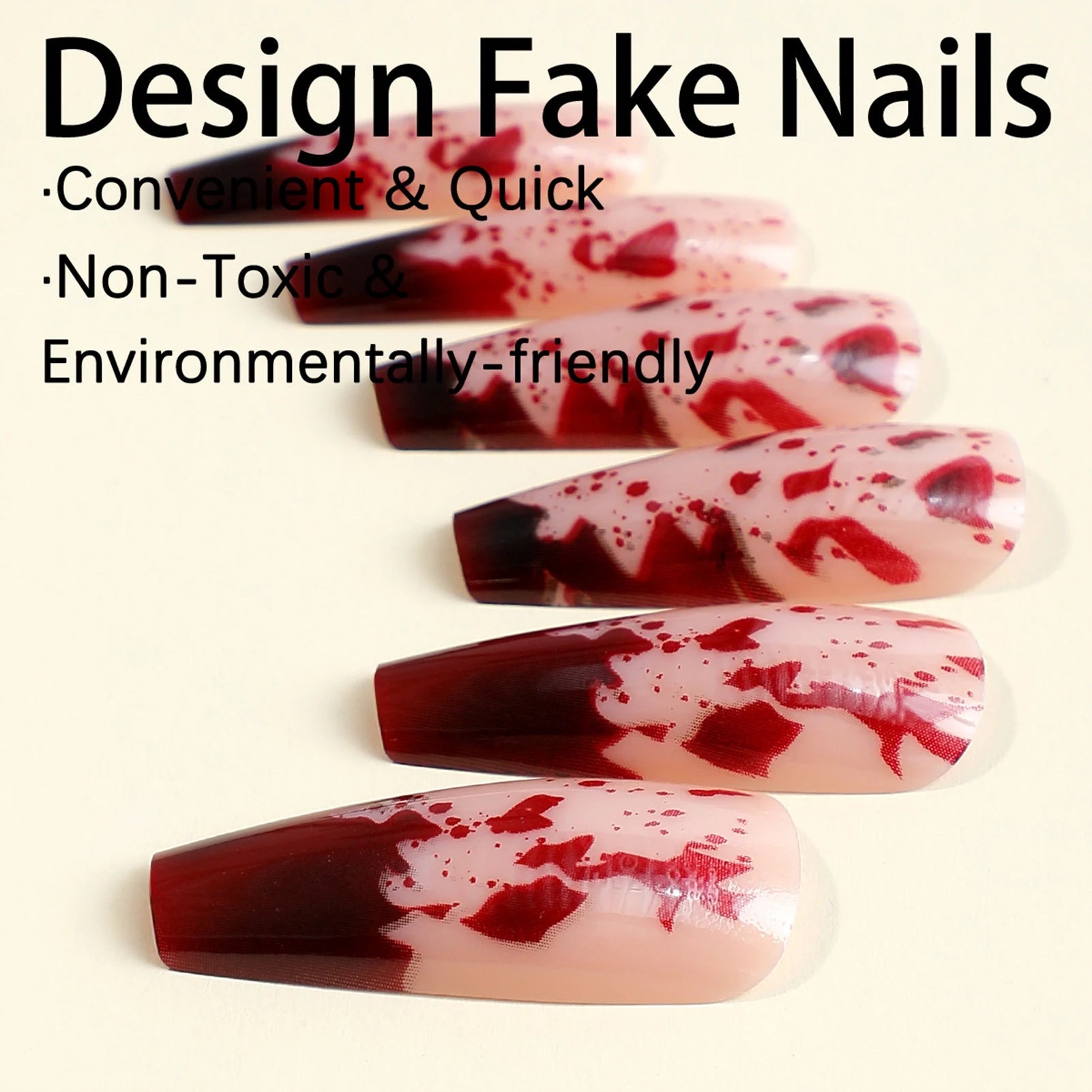 24pcs Halloween Blood Drops Gradient False Nails - Super Long Ballerina-Style Fingernail Manicure Art Decoration