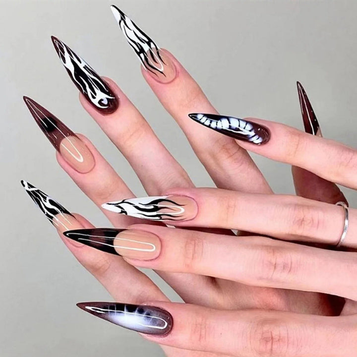 24pcs Halloween Dark Scrub 3D Black Snake False Nails - Super Long Pointy Press-On Y2K Nails for Mysterious Gothic Look