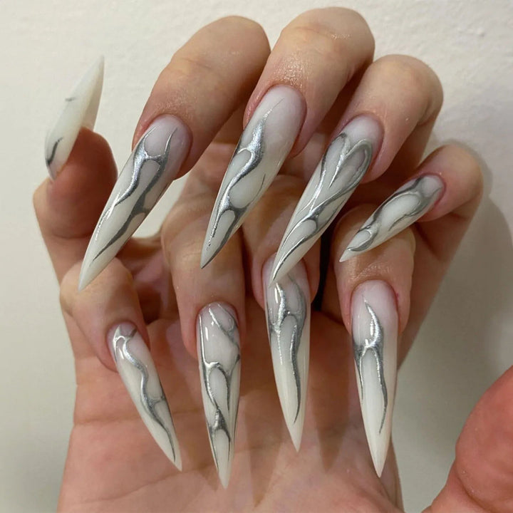 24pcs Halloween Dark Scrub 3D Black Snake False Nails - Super Long Pointy Press-On Y2K Nails for Mysterious Gothic Look