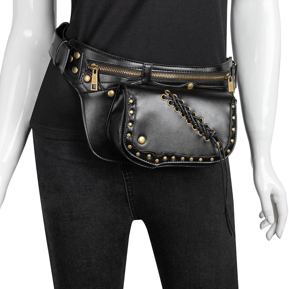 A Maramalive™ Steampunk One Shoulder Phone Messenger Bag with studs and an ipad.
