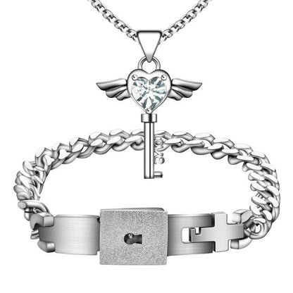 An Exceptional Concentric Lock Bracelet Necklace Set with a heart shaped lock and key from Maramalive™.