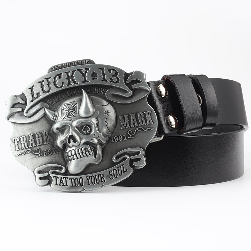 Leisure Skull Decoration Belt Pure Leather