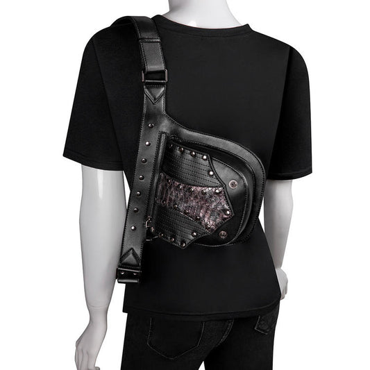 A mannequin wearing a Maramalive™ Steampunk Women's Shoulder Bag Mobile Phone Vegan-Friendly Satchel.
