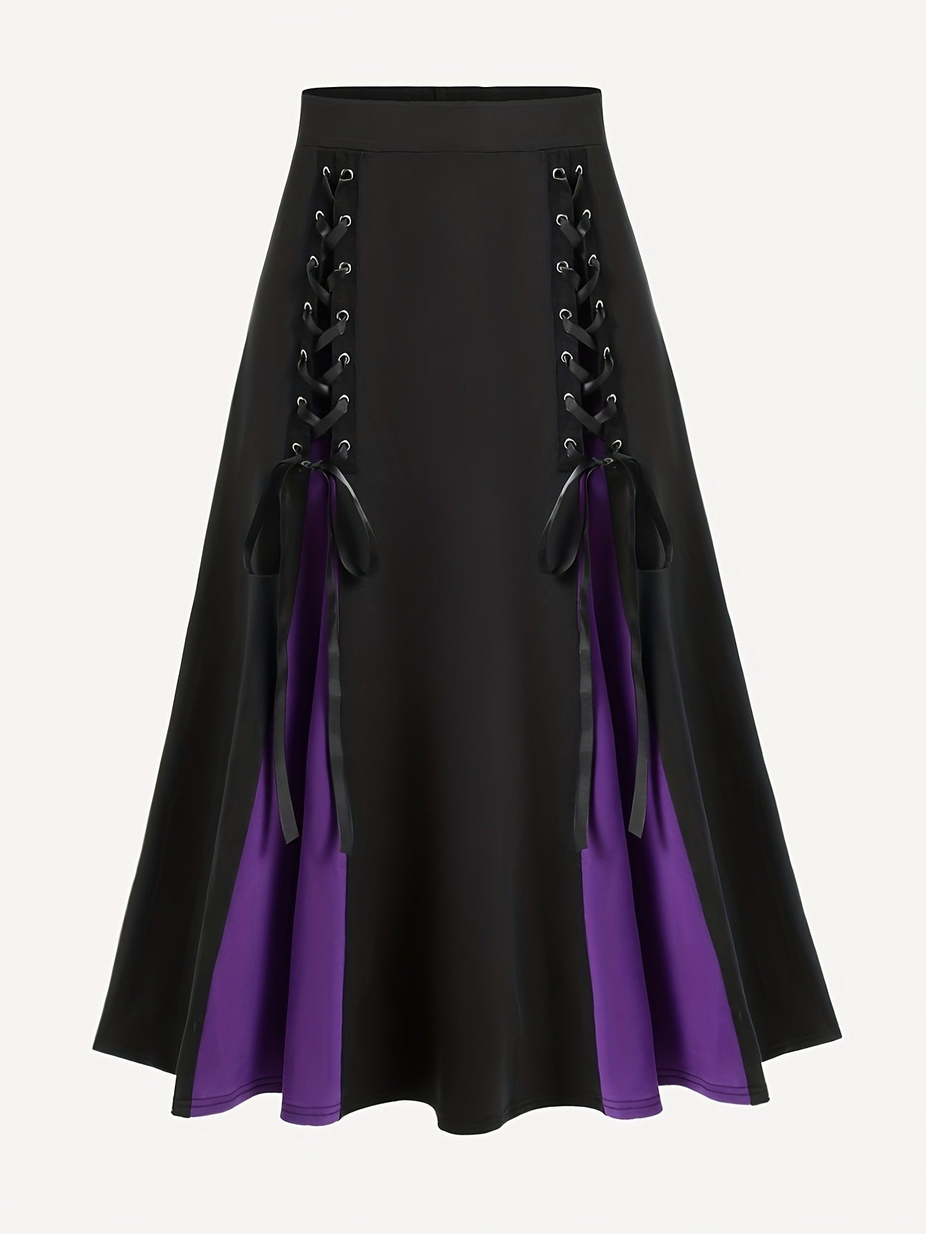 Women's Gothic High Waist Hem Insert Color Elastic Waist Skirt