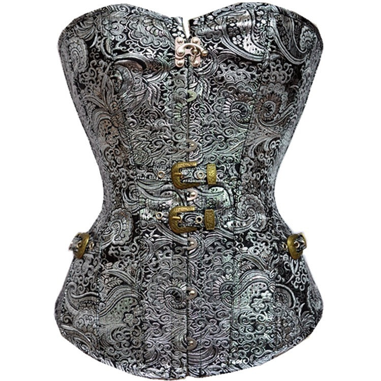 A Gothic Steampunk Court Corset - Victorian Industrial style Bustier with brass buckles, by Maramalive™.