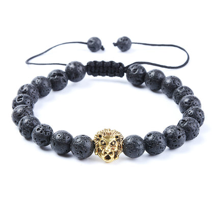 A Black Dragon Agate Lion Head Bracelet by Maramalive™ with a flower on it.