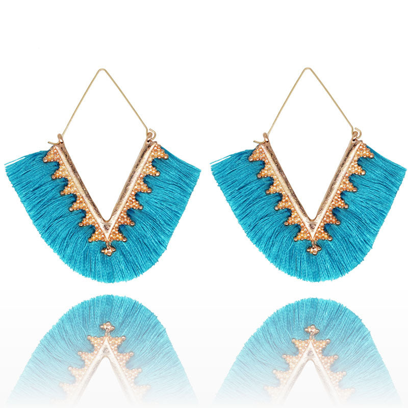 Maramalive™ Amazing New Geometric Earring alloy V Blue and gold color tassel earrings.