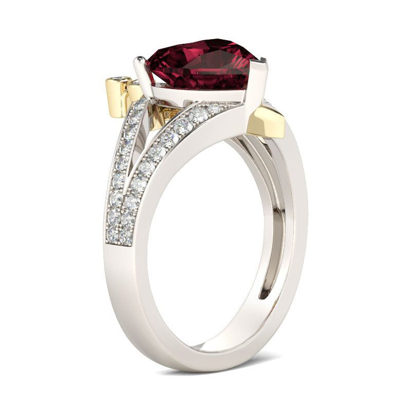 Creative Love Heart Shaped Ruby Crown Ring