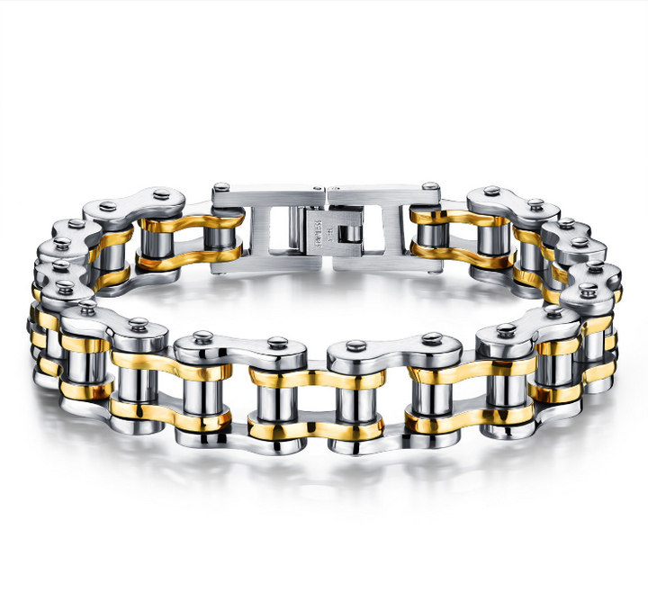 A Punk Rock Stainless Steel Biker Bracelet with Link Chain - Men's Motorcycle Bike Chain Jewelry by Maramalive™.