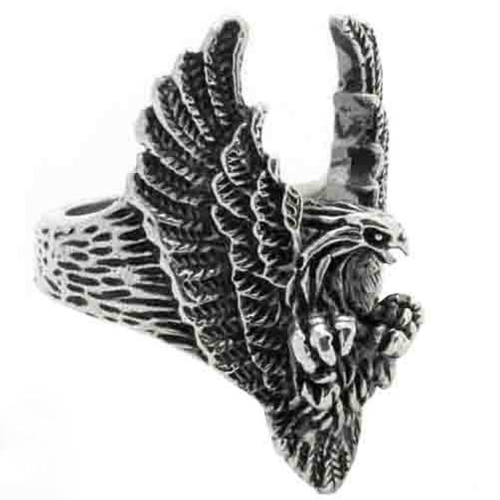 An vintage-inspired Maramalive™ Wings of Destiny eagle ring with talon-tastic details, making a statement on a person's finger.