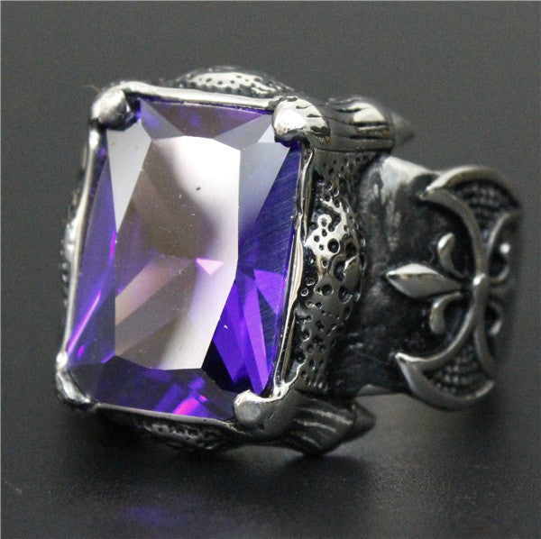 An Maramalive™ amethyst ring with a square Top Quality Biker Ring Cool Polishing Black Red Purple Stone Anchor Ring 316L Stainless Steel Top Quality Biker Anchor Ring stone.