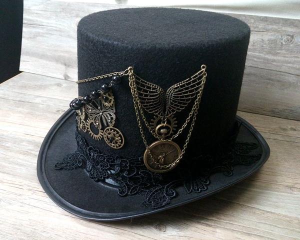 A woman wearing a Maramalive™ Steampunk bowler hat.