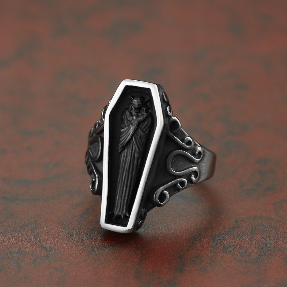 Gothic Titanium Coffin Ring Unisex Gothic Jewelry