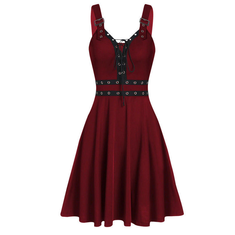 A Dare to Dazzle Suspender Dress - Gothic Punk Mosaic with Maramalive™ straps and a Maramalive™ belt.