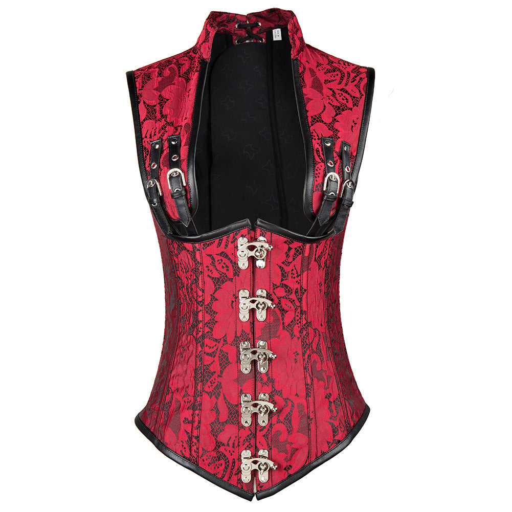 A women's black Shoulder Corset with silver buckles by Maramalive™.