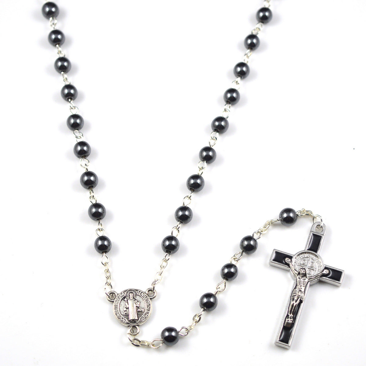 Black rosary necklace religious necklace
