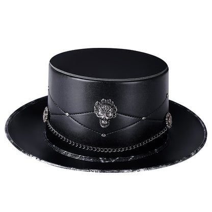 Doctor PU Leather Magic Skull Black Top Hat Female Photo Props