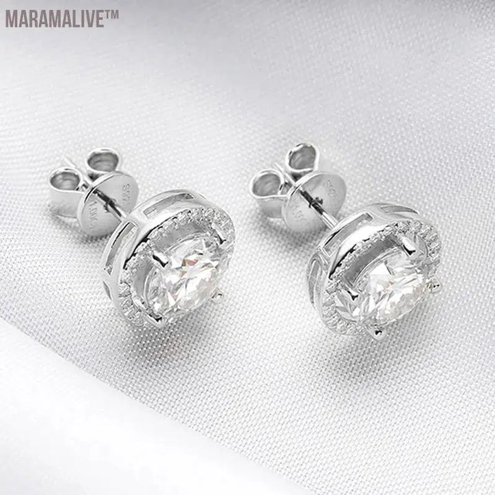 2CT Moissanite Studs Platinum Plated Silver for Women