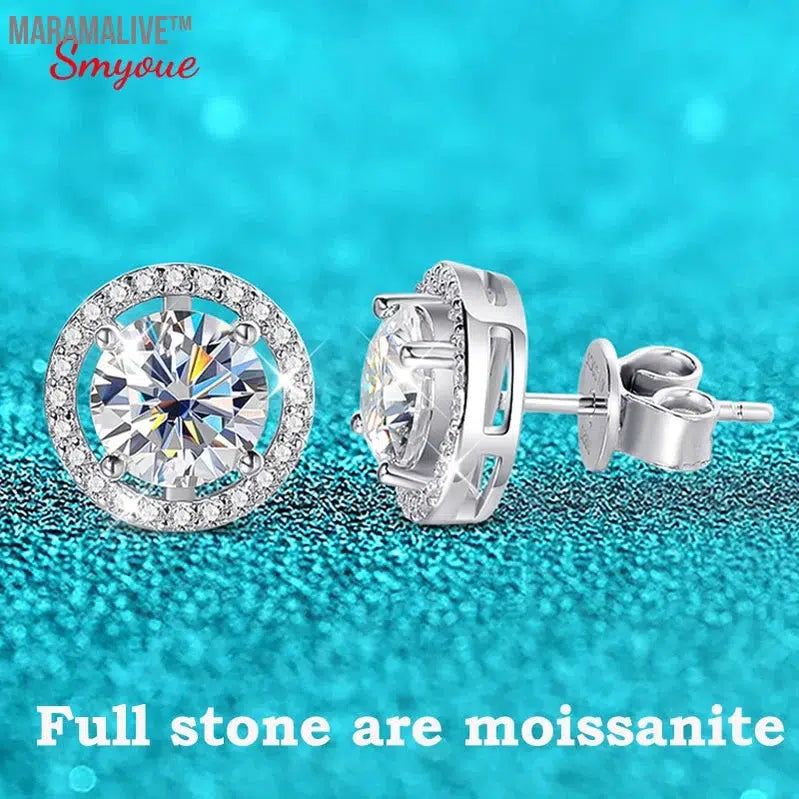 2CT Moissanite Studs Platinum Plated Silver for Women