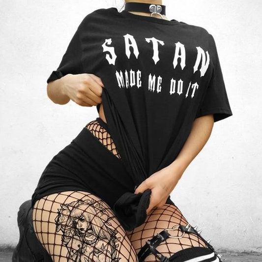 Maramalive™ Hip Hop Punk Gothic Lady Letter Print Short Sleeve Rhythm & Rage tee with Gothic undertones.