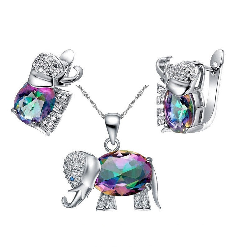 A pair of Colorful Elephant Gem Jewelry stud earrings with colored crystals by Maramalive™.
