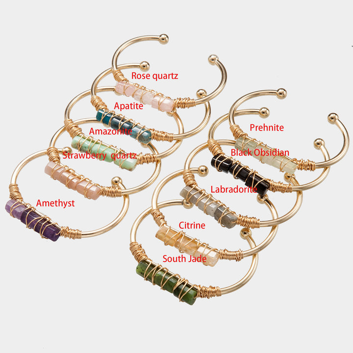 A set of six Maramalive™ Winding Crystal Gold-plated Crystal Bracelets with different colored stones.