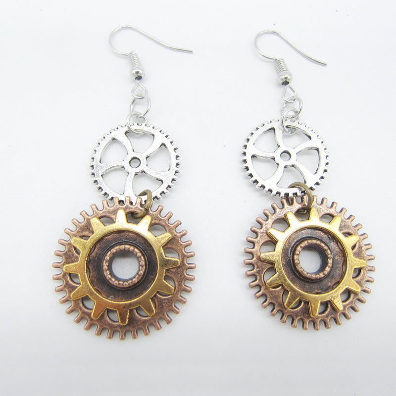 A pair of Maramalive™ European and American Retro Gear Earrings Steampunk DIY Handmade with gears and wings.