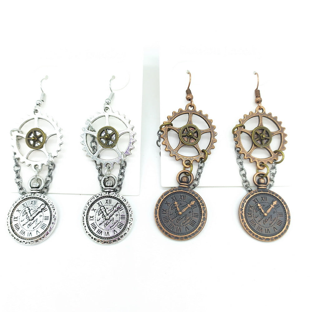 A pair of Maramalive™ Chain Watch Pendant Steampunk earrings.