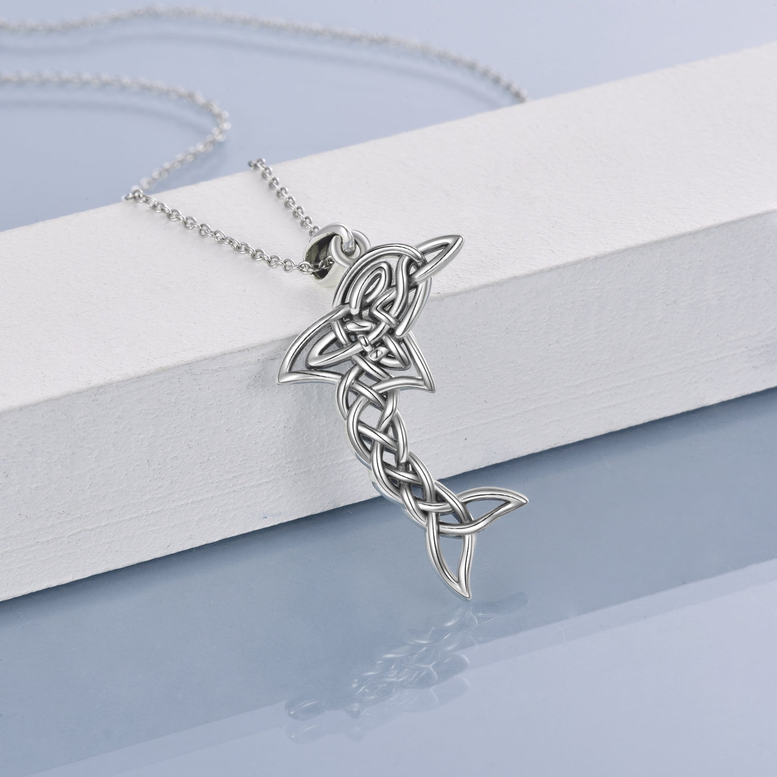 S925 Sterling Silver Celtic Knot Dolphin Pendant Necklace