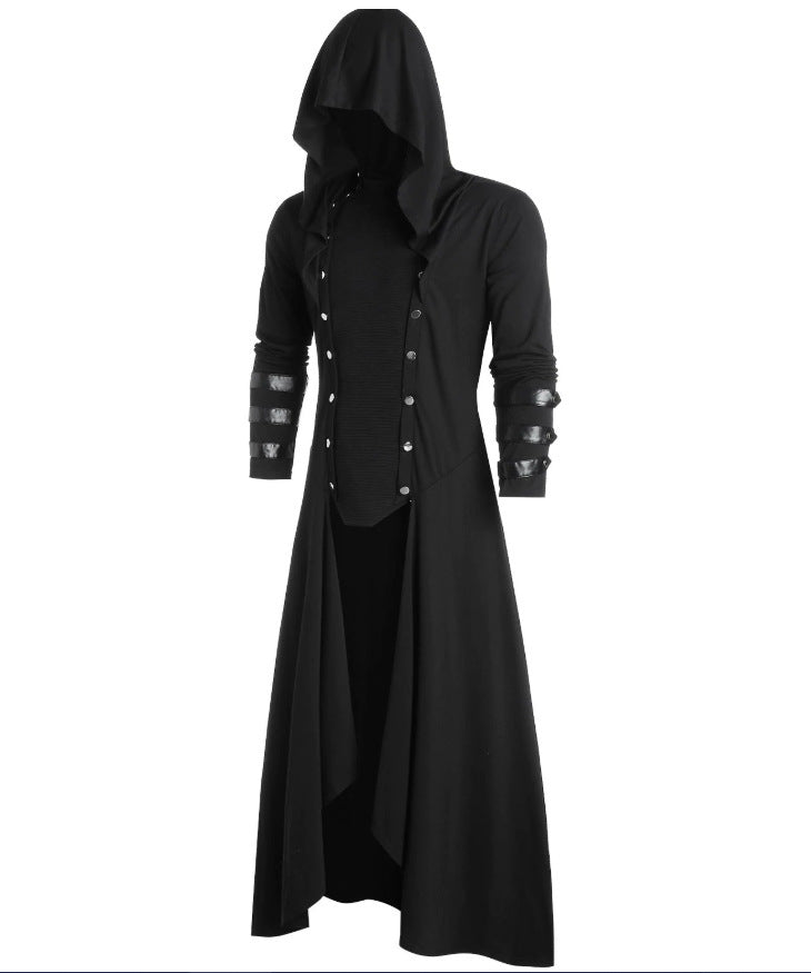 A Men's Vintage Court Gothic Evening Dress Jacket by Maramalive™ with a hood.