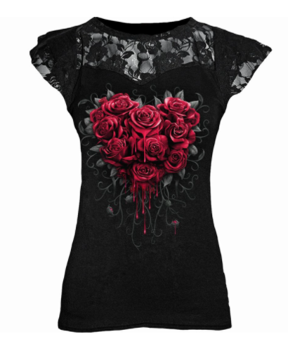 A Plus Size Goth Graphic Lace T Shirt For Women Gothic with a short sleeve and an angel print by Maramalive™.