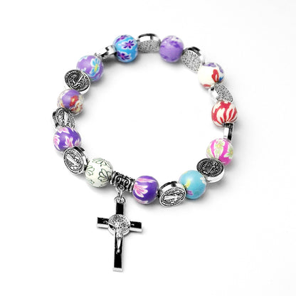 Colored Polymer Clay Cross Rosary Bracelet