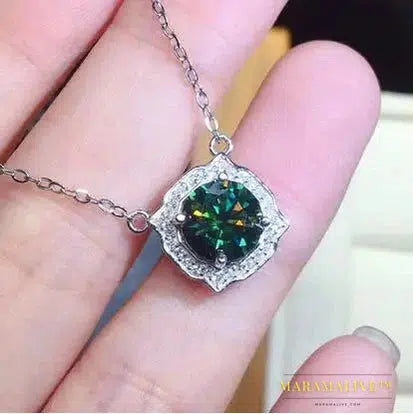 2ct Green Moissanite Silver Wedding Necklace Gift Charm